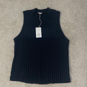 Black Ribbed High Neck Tank
